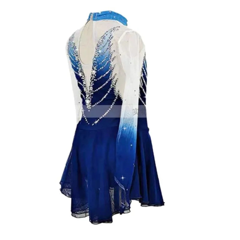 피겨스케이트 Long Sleeve Women Shiny Rhinestone Figure Skating Dress Ballet Rhythmic Gymnastics Lyrical Dance Одежда дл