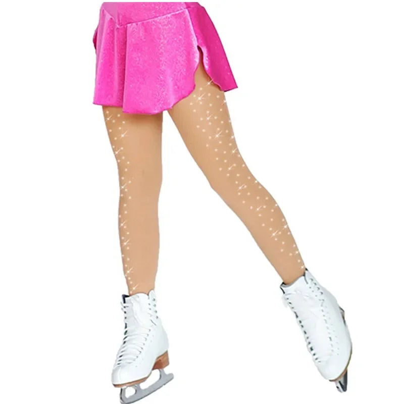 Rhinestone Figure Skating Pantyhose Adult Kids Gymnastics Leotard Ice Skating Pants Socks Girls Tights Children Fitness Leggings