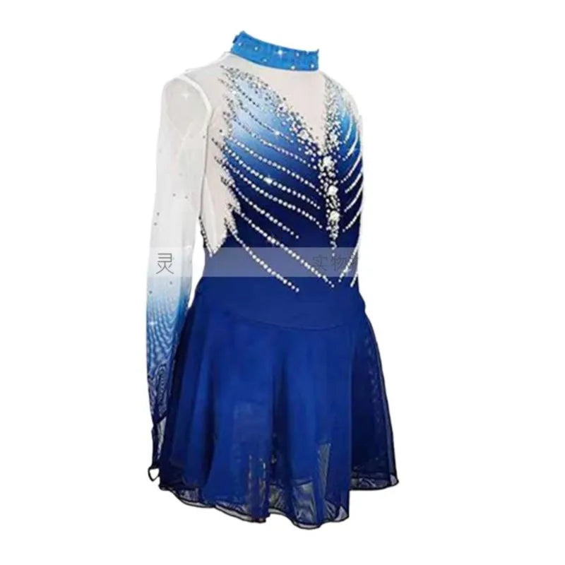 피겨스케이트 Long Sleeve Women Shiny Rhinestone Figure Skating Dress Ballet Rhythmic Gymnastics Lyrical Dance Одежда дл